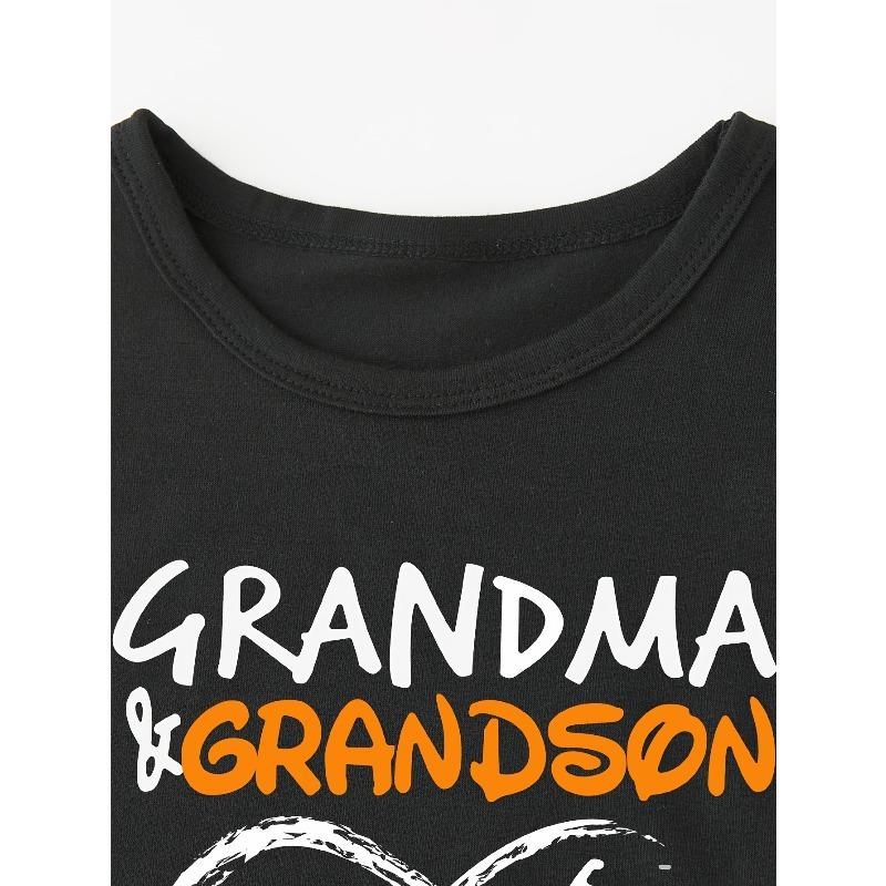 European Sizes Chicfull Boys' Fashion "Grandma & Grandson Best Friends for Life" Letter Print T-Shirt - Casual Black Crew Neck Short Sleeve Tee