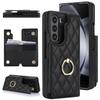 Capa de Celular Fold7 Ring+bracket para Samsung Galaxy Z fold 7 6 5 4 3 Fivela Dupla Porta-Cartões Carteira Grade de Diamante Capa de Couro PU