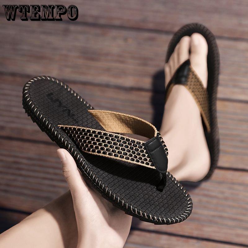 WTEMPO Summer Men's Flip-flops Personality Lightweight Outdoor Soft-soled Slides Non-slip Indoor Slipper Beach Shoes
