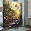 1 pièce Rideau de douche Chemin de jardin Fantaisiste - Papillons et Fleurs Colorés, Lumière du soleil Douce, 70,8 x 70,8 pouces, Polyester, Lavable
