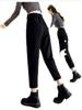 2025 Winter Black Velvet Thickened High-Waist Slimming Loose Harem Jeans for Petite Women