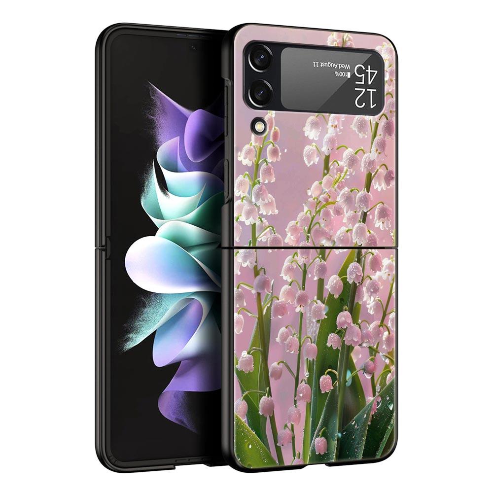 Lily Of The Valley Clear Floral Hard PC Phone Case For Samsung Galaxy Z Flip 7 6 5 4 Black Cover For Galaxy Z Flip3 Foldable Bag