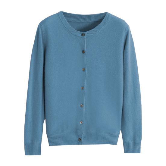 Abrigo de Suéter Tejido para Mujer Cuello Redondo Manga Larga Botonadura Sencilla Color Sólido Cárdigan de Punto Ropa Diaria