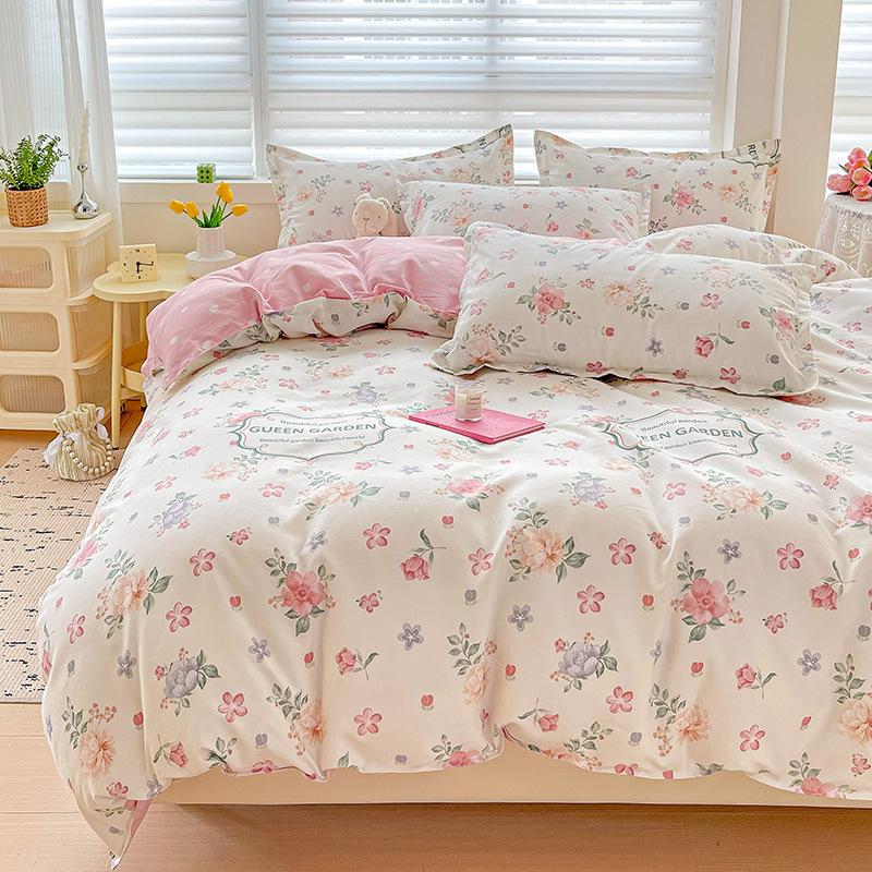 Class A Maternal And Infant Grade Ins Small Fresh Thickened Abraded Four-Piece Set Skin-Friendly Sheets Washed Cotton Quilt Cover Dormitory 3Pcs Set