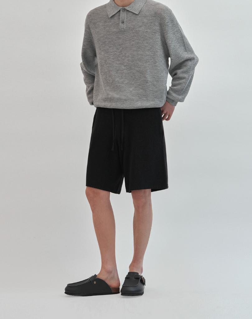 WORK ON BODY OFF Cool Bamboo Semi-Wide Knit Shorts [Black]