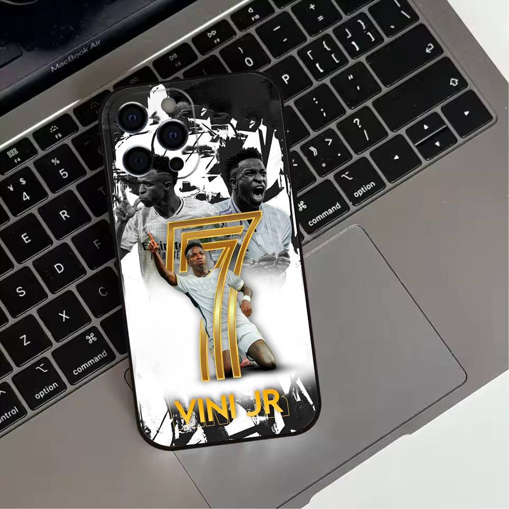 Football Player V-VINI J-JR Phone Case For iPhone 17,16,15,14,13,12,11 Plus,Pro Max,XS,Soft Silicone Black Cover