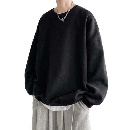 Men Fall Winter Sweatshirt Loose Solid Color Round Neck Long Sleeve Thick Warm Soft Unisex Casual Simple Style Couple Top