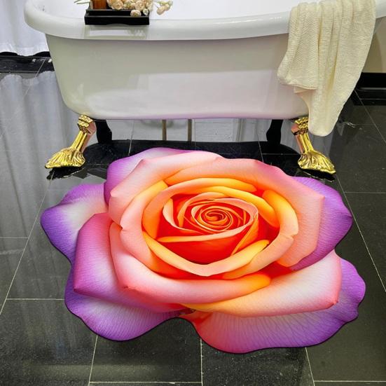 3D Flower Floor Mat Realistic Rose Lotus Area Rug Anti-Slip Decorative Flower Bathroom Rug for Living Room Bedroom Kitchen