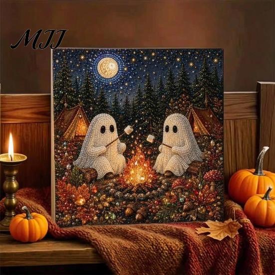 Dekoracja Biurka Domowego Halloween Sztuczna Perła Sztuka Zestaw DIY, Strasznie Urocze Malowanie Koralikami 3D Rzemiosło Płótno Naciągnięte dla Dorosłych Początkujących,