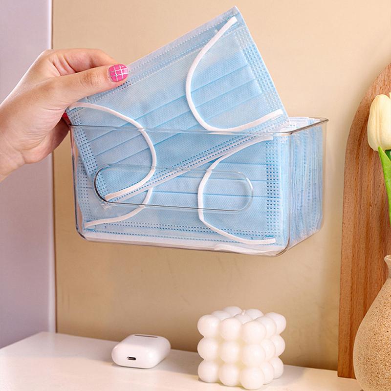 Transparent Storage Box Wall Mounted Tissue Box Large Capacity Disposable Mask Holder Free-Punching For Home Office Entrance