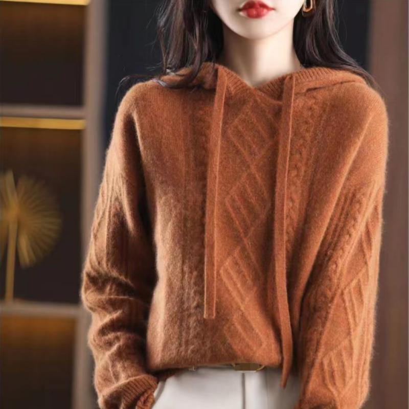 Pullover Autumn and Winter Hooded Knitwear Fried Dough Twist Sweater Long Sleeve Women Loose Knitting Sweater