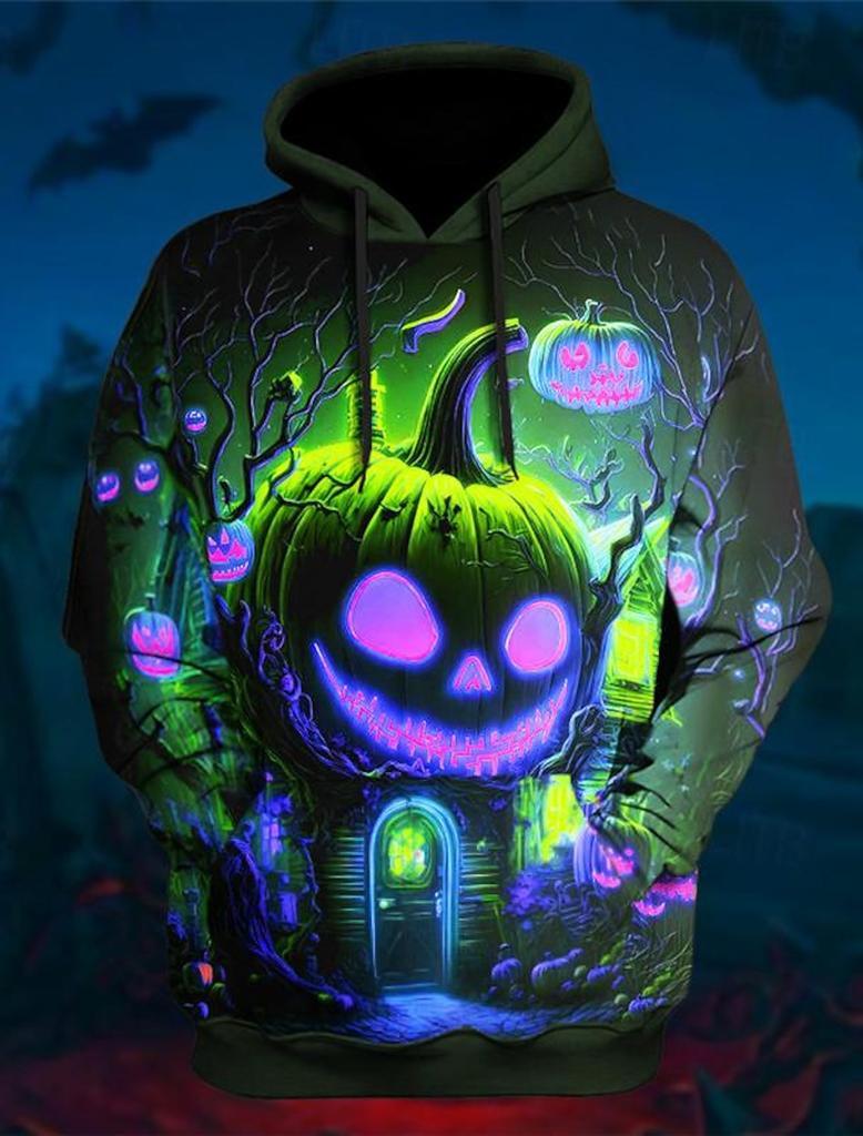 Hoodie Style Harajuku 3D Printed Halloween Pumpkin Print Hooded Sweatshirt Men and Women Fashion Casual Shirt Hooded Sweatshirt