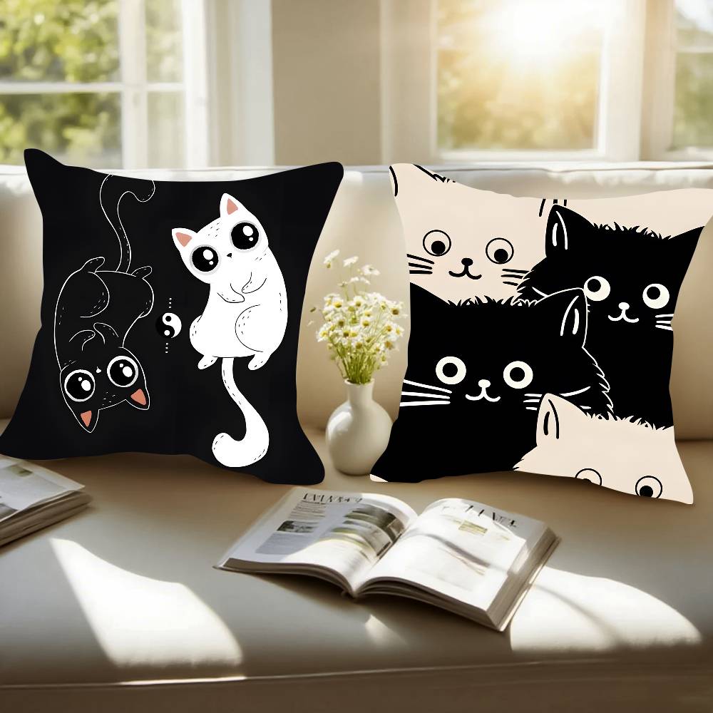 New Little Black Cat Cute Couple Pillow Case Pattern Printed Pillowcase for Living Room Sofa Cushion Cover & Bedroom Decor