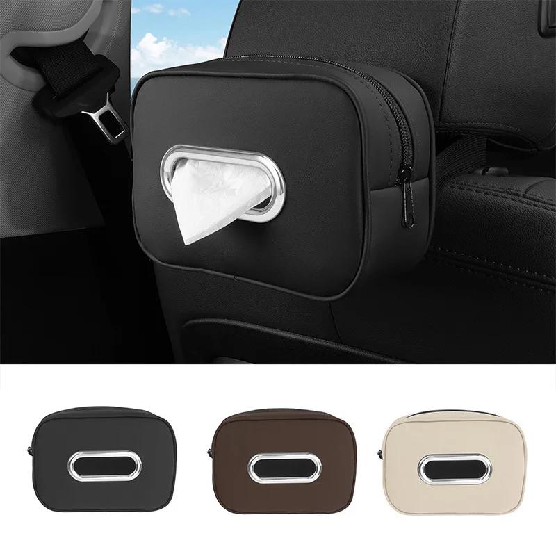 Car Tissue Box Holder Nappa Leather Car Center Console Armrest Napkin Box Sun Visor Backseat Tissue Case with Fix Strap