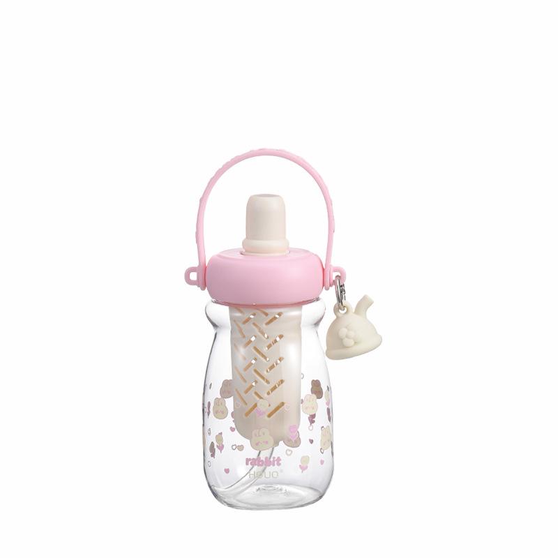 Water bottle new dopamine plastic cup girls cute tea separation flower teacup outdoor sports men's and women's rope straw cup