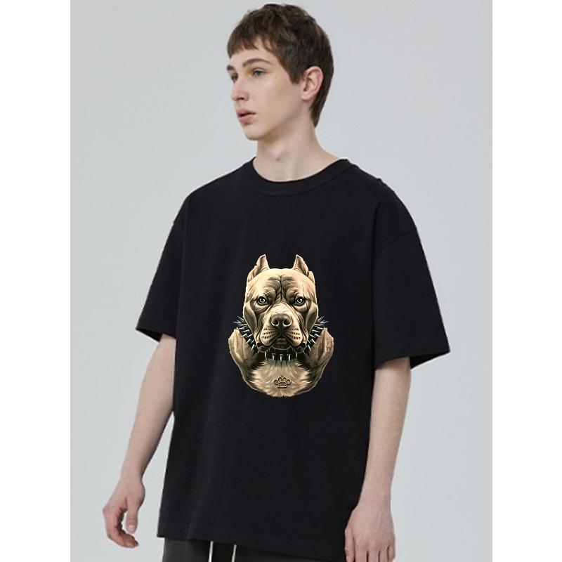 Men's Black T-Shirt With Pitbull Dog Graphic And Logo Print Casual Streetwear Style For Everyday Wear