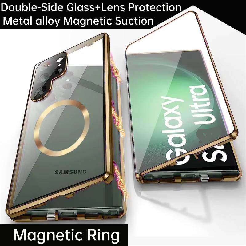 Case for Samsung Galaxy S24 Ultra/ S24+/ S24 FE,with Double Sided Magnetic Tempered Glass cases,Magsafe Magnetic Adsorption Metal Bumper Cover