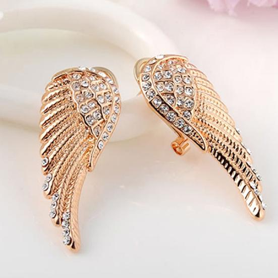 9 Karat vergoldete Engelsflügel-Kristall-Ohrstecker für Damen, luxuriöser Ohrringe-Schmuck