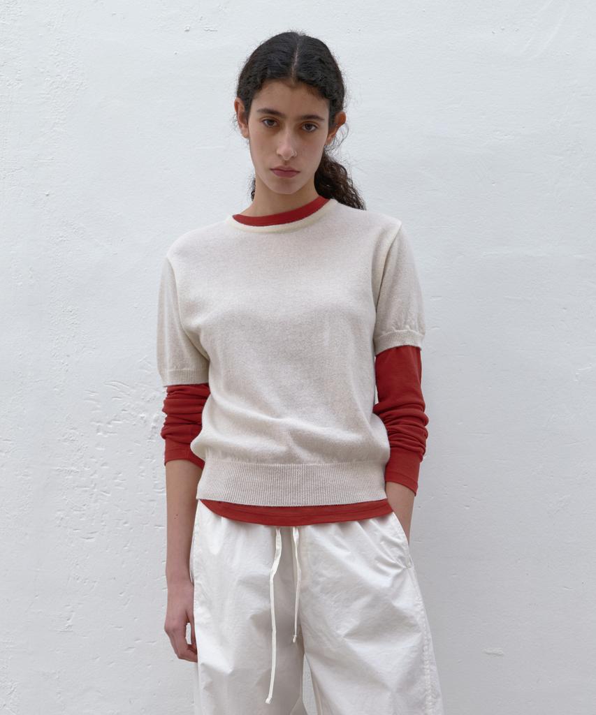POSZER Wool Round Short Sleeve Knit (Cream)