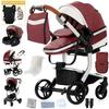 3-in-1 Baby Stroller Combined Car Seat Bassinet Trio Reversible PU Leather Puncture-Proof Wheels Handle.RED