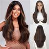 Synthetic Brown Long Wavy Wig Highlight Middle Part Natural Wavy Wig for Women Daily Party Use