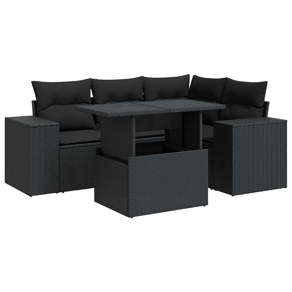 Vidaxl 5-Cz. Garden Lounge Set, Cushions, Black PE Rattan