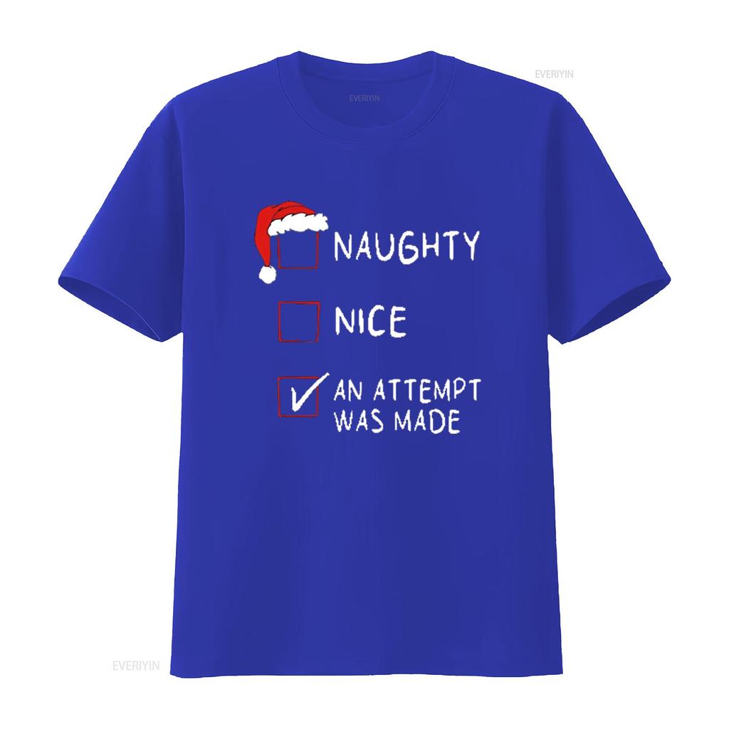 Naughty Nice An Attempt Funny List Xmas Men Christmas T Shirt Black Medium Vintage Washed Versatile Streetwear Homme Breathable