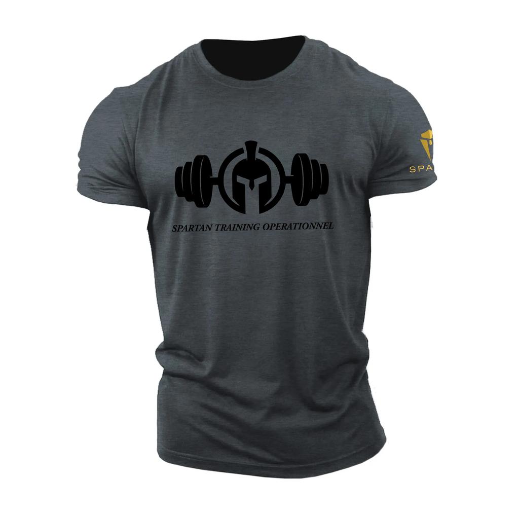 2025Mens Quick Dry Spartan Graphic T Shirt Gym Workout Top Summer Oversized Fitness Tee Breathable Running Sportswear Activewear