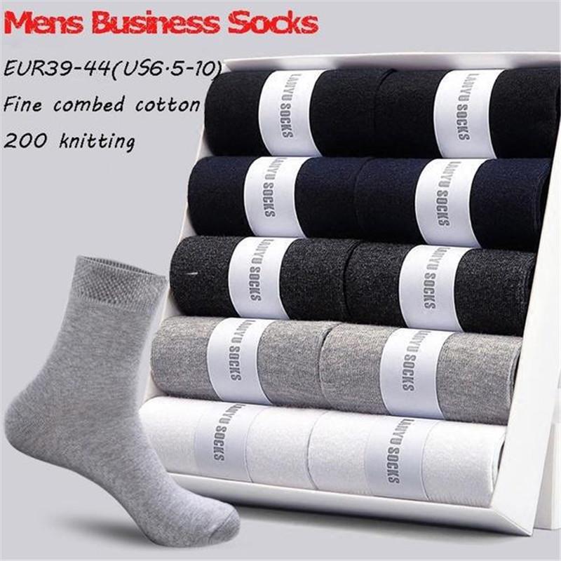 5 Pairs New Styles Men's Business Socks Knitting Cotton Socks Anti-Bacterial Breathable Crew Socks Solid Color Casual Socks