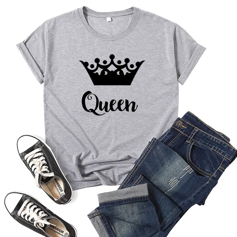King Queen Crown Print Couple T Shirt Short Sleeve O Neck Women Loose Tshirt Fashion Lovers Tee Shirt Tops Clothes
