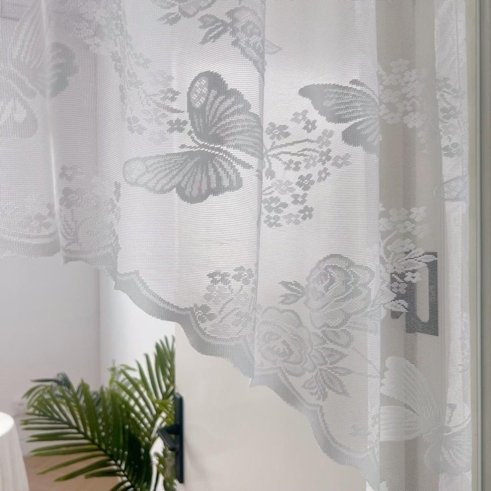 Fashion Lace Window Curtain Short Butterfly Kitchen Curtains White Curved Partition Curtain Home Decorative