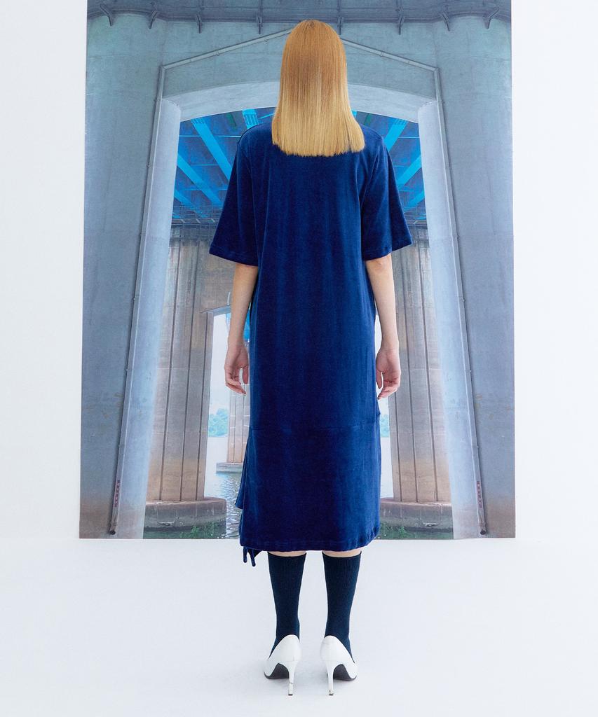 THE STUDIO K Asymmetrical Velour Dress_Navy