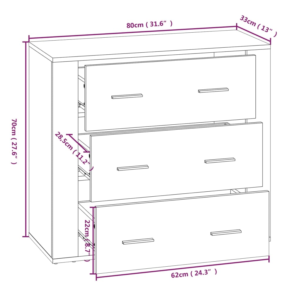 Sideboard Concrete Grey 80 x 33 x 70 cm Particleboard