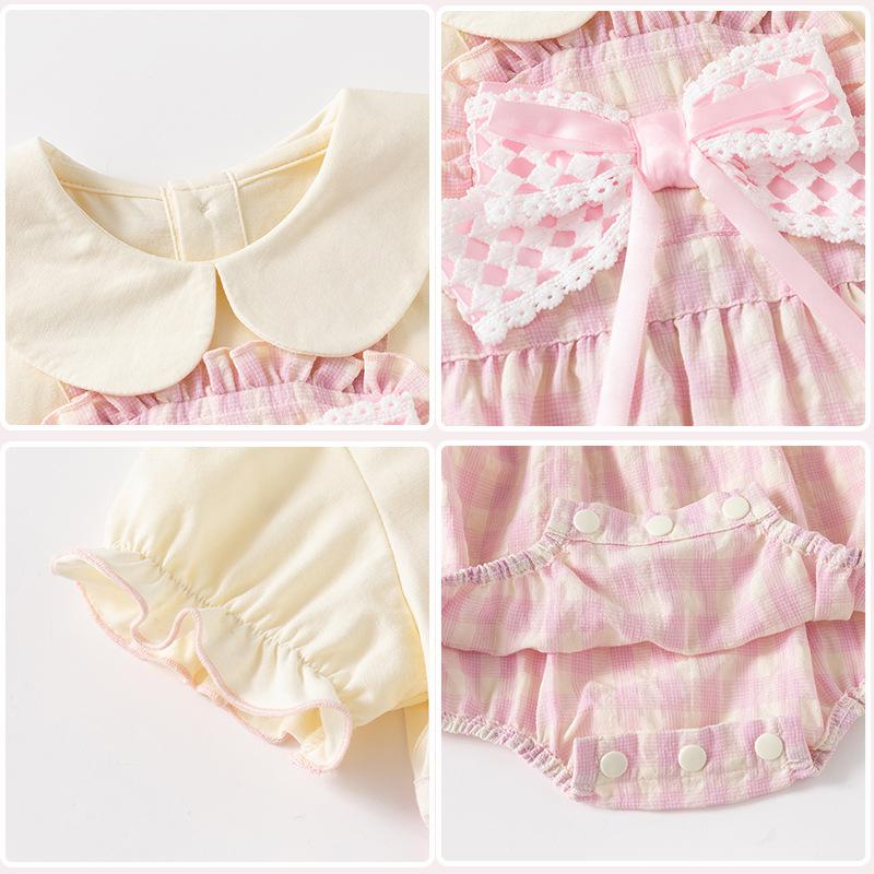 Baby Wrap Fart Clothes Summer Style Baby Girl Sweet Pink One-piece Ha-yi Doll Collar Baby Thin One-year-old Crawling Clothes