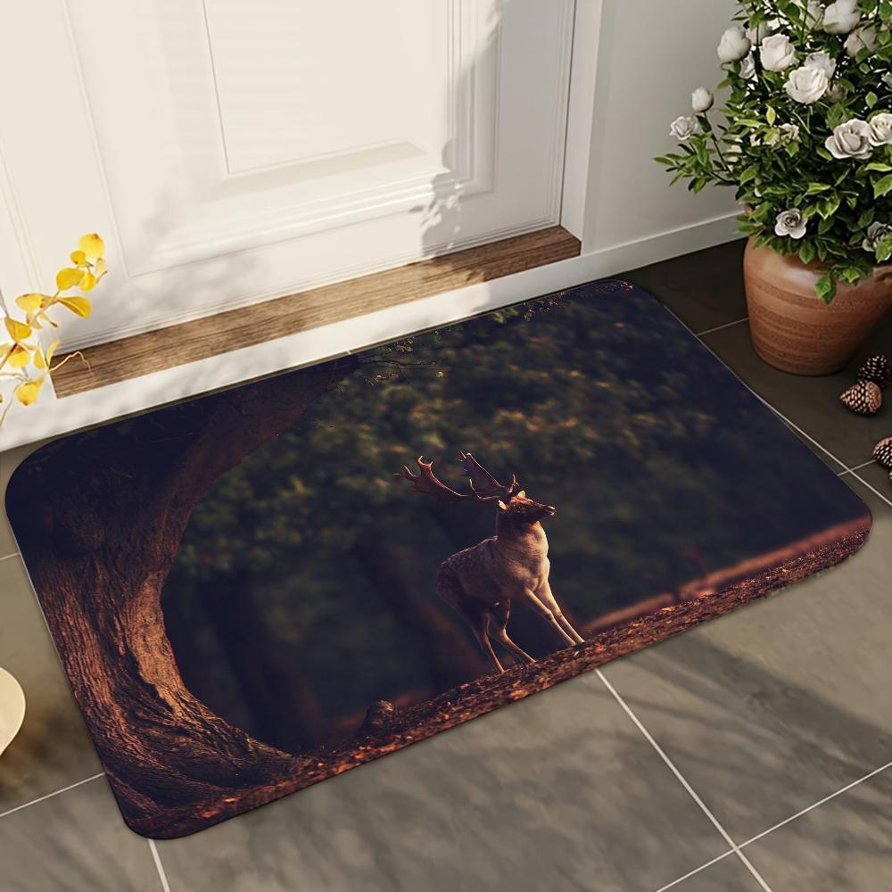 1pc Natural Forest Deer Bathroom Absorbent Mats Anti-Slip Mats Home Decor Supplies Carpets Home Kitchen Floor Mats
