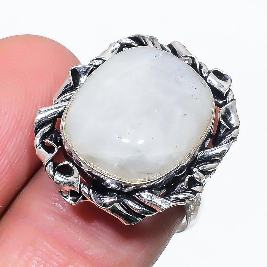 Natürlicher Mondstein Edelstein 925 Sterlingsilber Schmuck Ring Größe 7.5 i3K11
