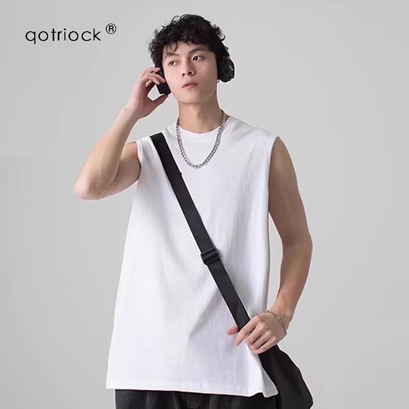 Мужская спортивная майка QOTRIOCK, тяжелая, из чистого хлопка, без рукавов