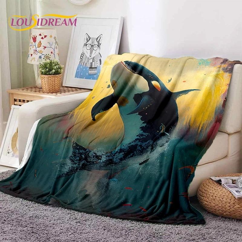3D Onderwaterwereld Zeebodem Dolfijn Cartoon Zachte Flanellen Deken voor Bedden Slaapkamer Sofa Picknick, Plaid voor Buiten Vrije Tijd