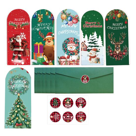 Christmas Greeting Card Set Foldable Cards with Stickers & Envelopes Handwritten Style Design Card for Holiday Wishes