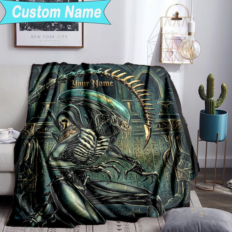 Custom Name Blanket Alien Artwork Blanket Bedding Blanket for Travel, Camping, Living Rooms, Offices, Sofas, Fan Christmas gift