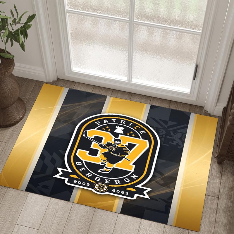 Boston Bruins Design Crystal Velvet Carpet Cozy Non?Slip Printed Rug For Bedroom Living Room Entrance