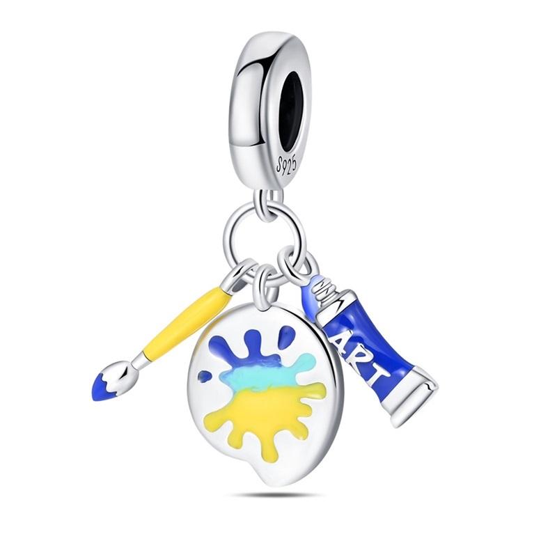 Copper Colorful Art Brush Palette Sunflower Painting Charms Beads Fit Qikaola Original Bracelets Diy Birthday Jewelry