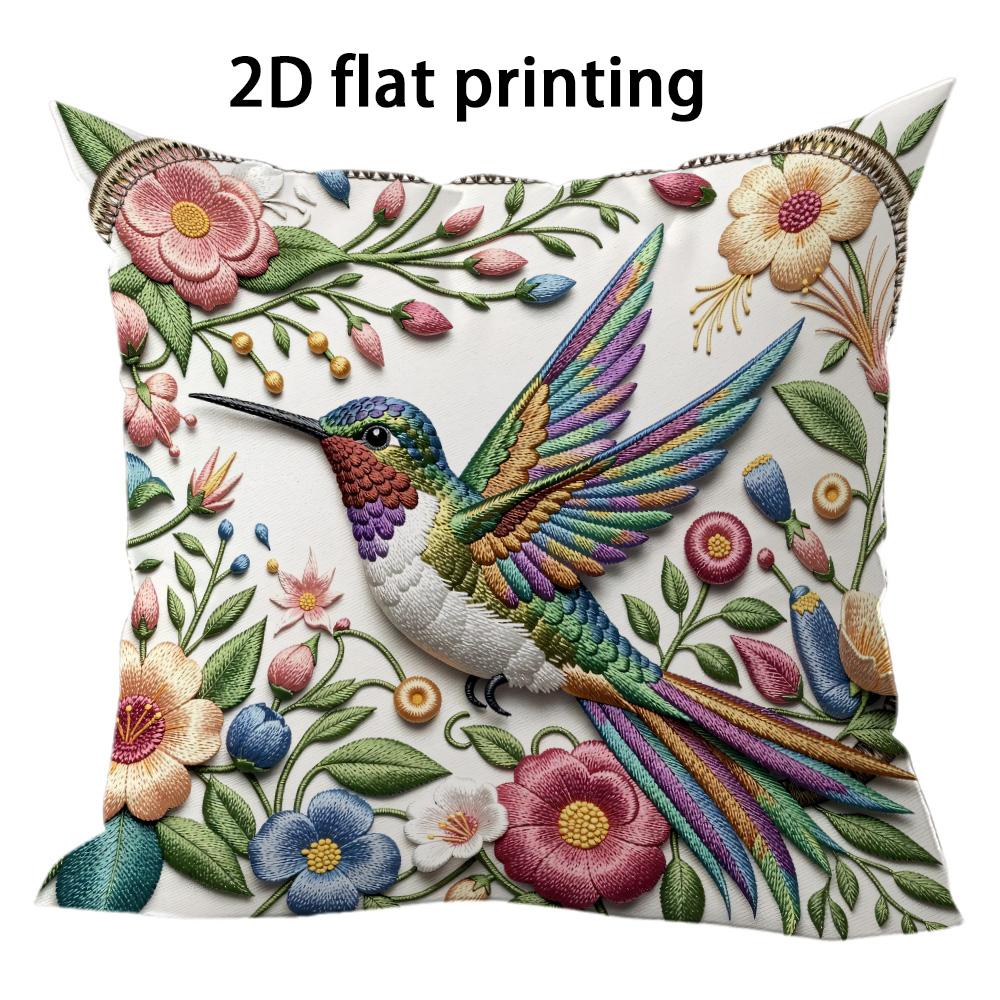 Hummingbird Flower Texture Doublesided Printed Pillow Cover Short Plush Suitable Living Room Bedrooms Sofas Throw Cushion Cover