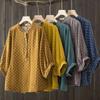 Short-sleeved Double-layer Cotton Yarn Shirt Women's Large Size Pullover Shirt Thin Stand-up Collar Shirt