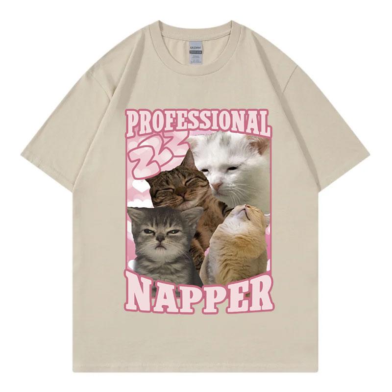 Funny Professional Napper Cat Meme T-shirt Kawaii Fashion Short Sleeve T-shirts High Quality Cotton Clothing Tee Shirt Unisex