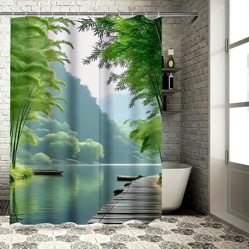 Scenic Bamboo Forest Waterproof Shower Curtain Heat Resistant Machine Washable Non-Transparent 180X180Cm