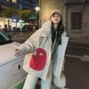 Winter Purple Short Parka for Women Fleece Lined Thick Workwear Style Cotton Jacket