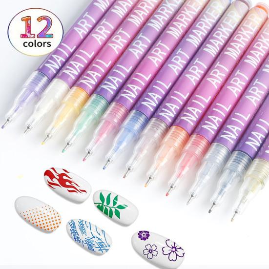 Set di 12 Penne per Nail Art a Colori Professionali Fai da Te Pennarelli per Disegno Unghie per Unghie Gel Kit di Pennarelli a Pittura ad Asciugatura Rapida con Punte di Precisione da 0,5 mm