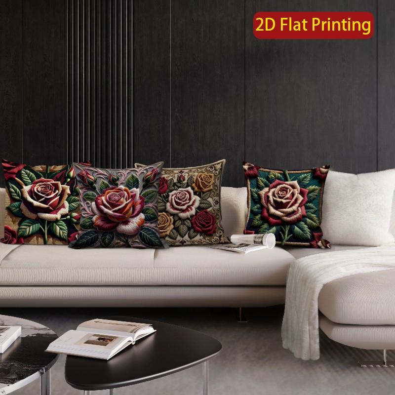 2D Vintage Embossed Rose Throw Pillow Covers** Pattern Cushion Cover Suitable For Sofa Bedroom Car Pillow Cover