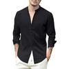 European and American Men's Linen Cardigan Solid Color Casual Stand-up Collar Long-sleeved Shirt